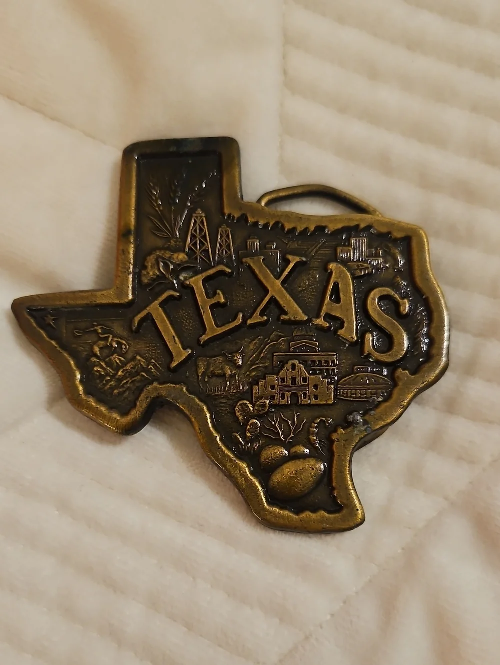 Texas State Shaped Belt Buckle - Antique Brass Tone